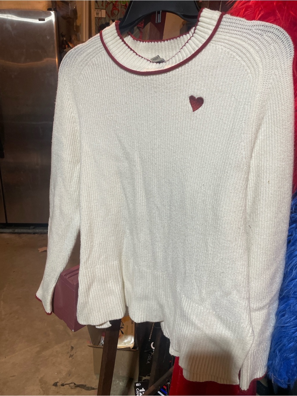 a new day Cream Sweater with Burgundy Trim and Heart